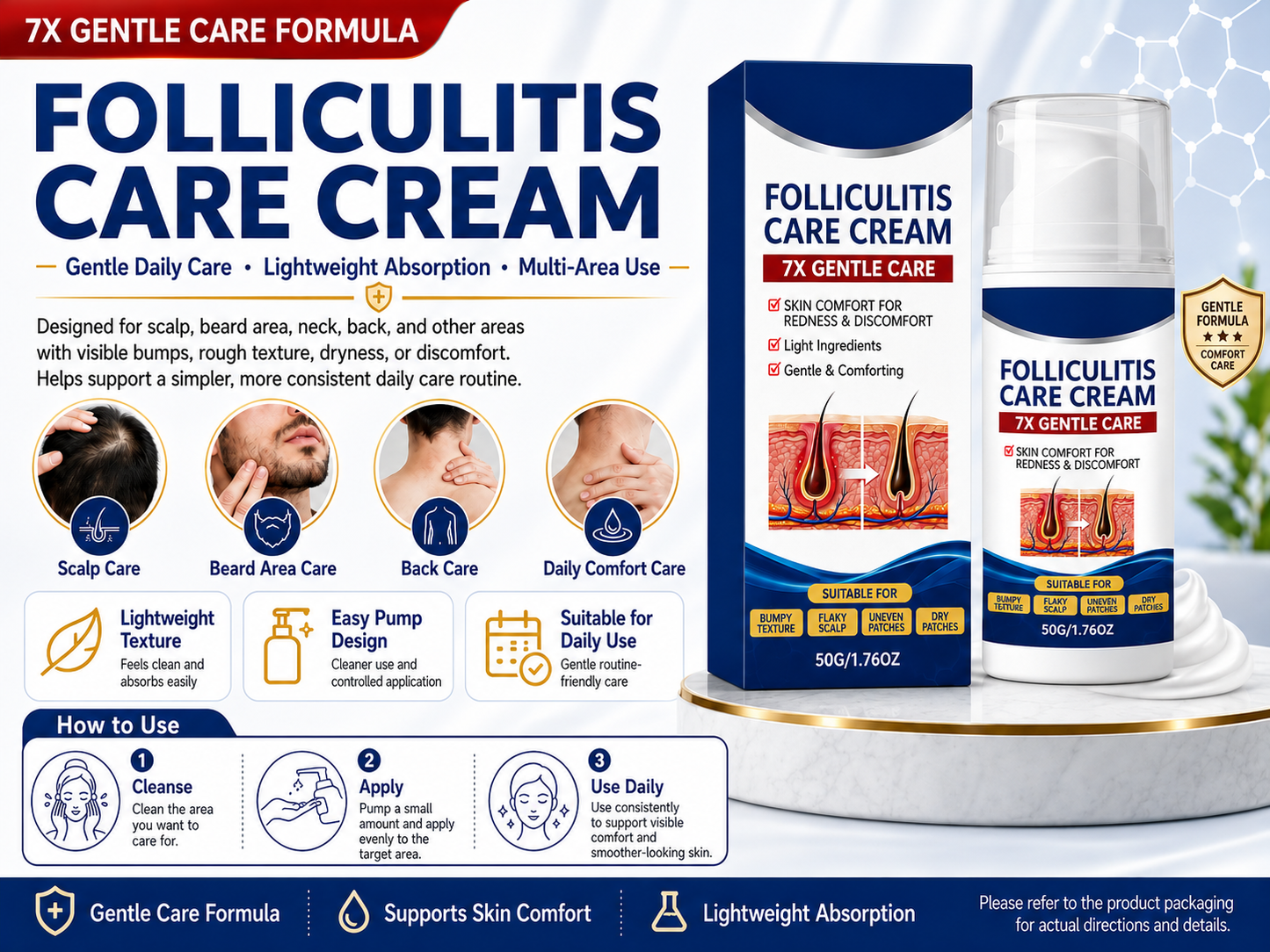 Folliculitis Care Cream for Bumps & Ingrown Hairs – Gentle Scalp & Body Care for Hairline, Neck, Back, Chest & Razor-Prone Skin, 50g